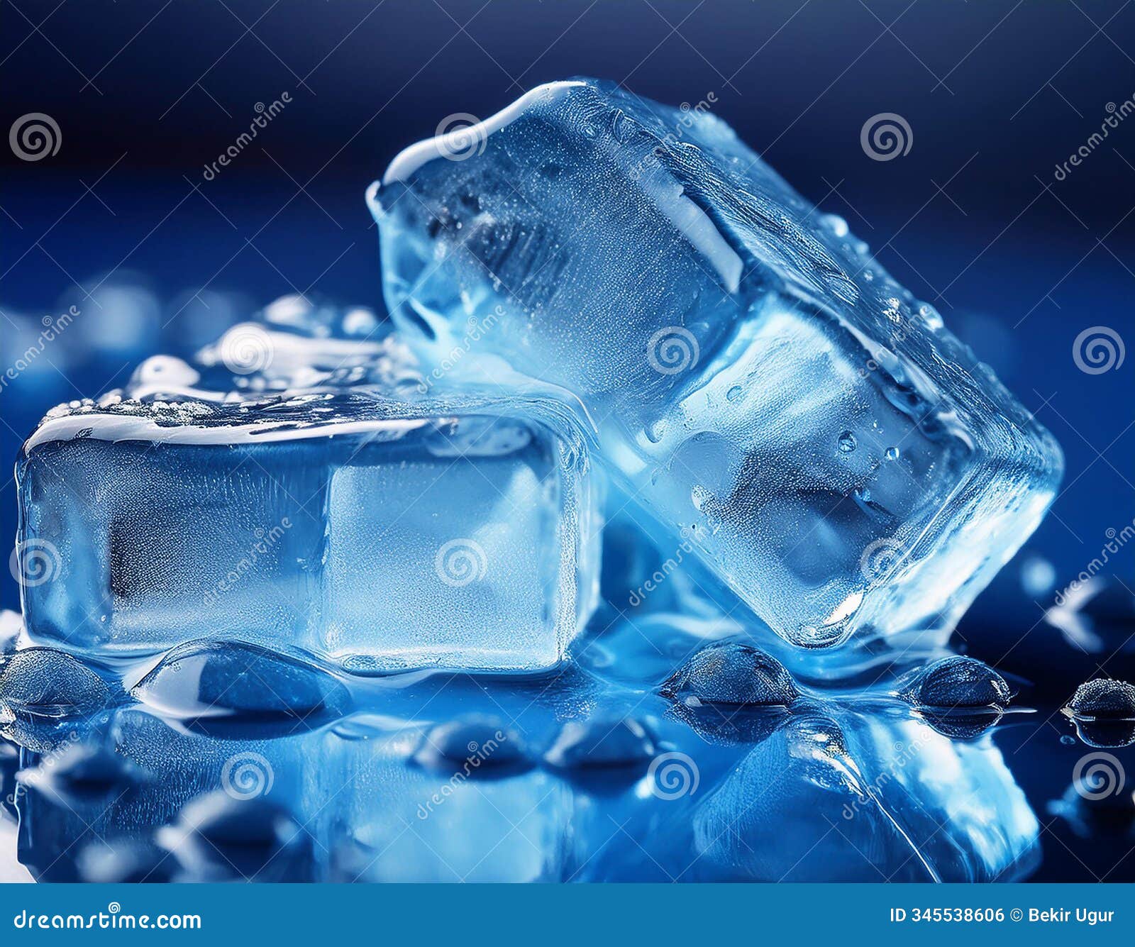 blue ice. melting ice cubes shot using blue gels