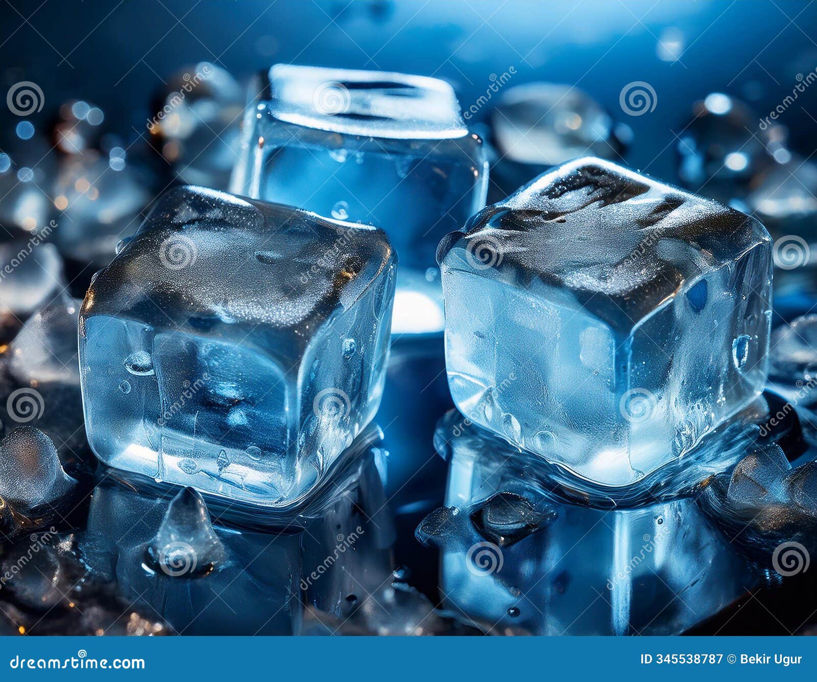 blue ice. melting ice cubes shot using blue gels