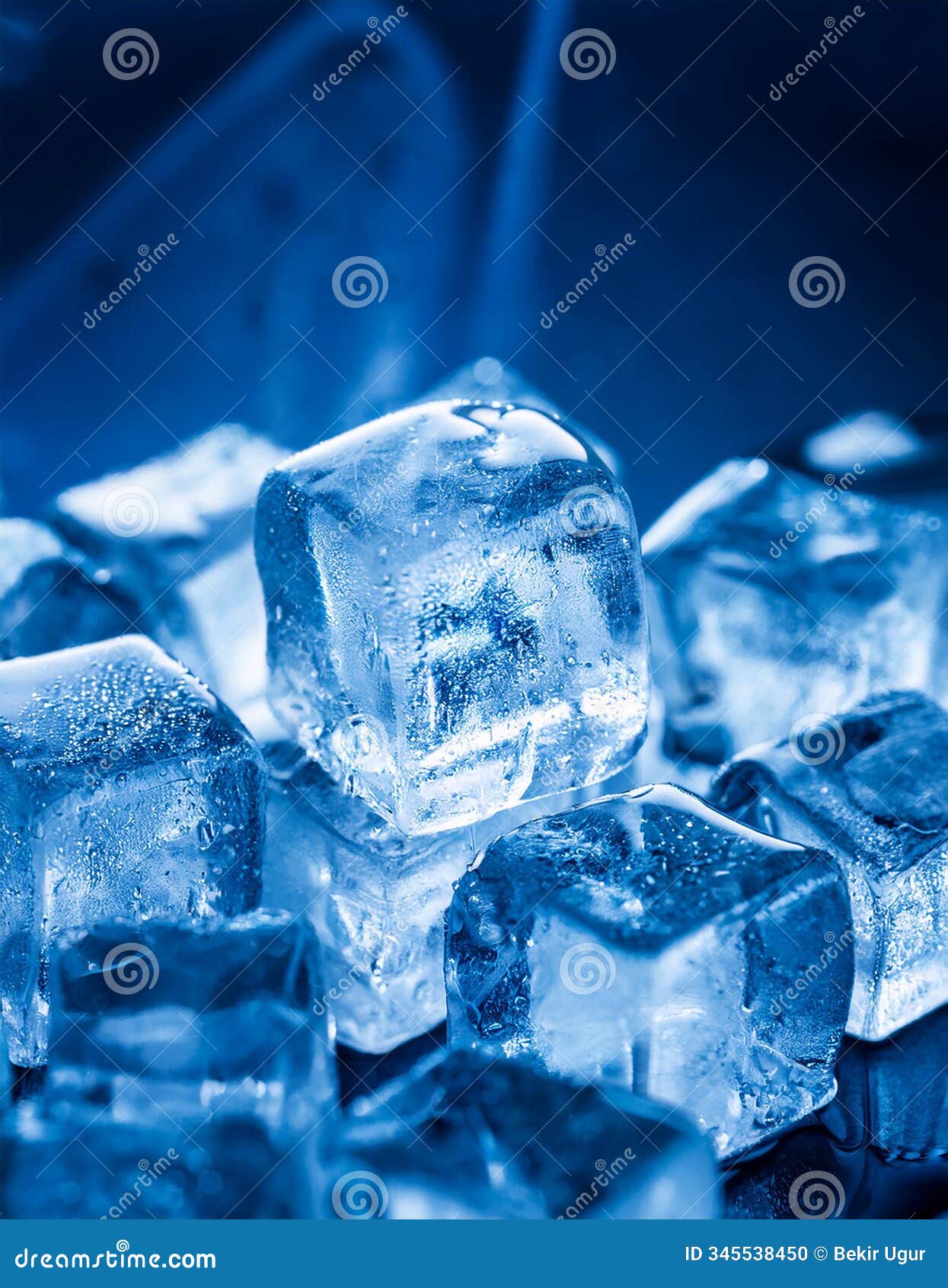 blue ice. melting ice cubes shot using blue gels