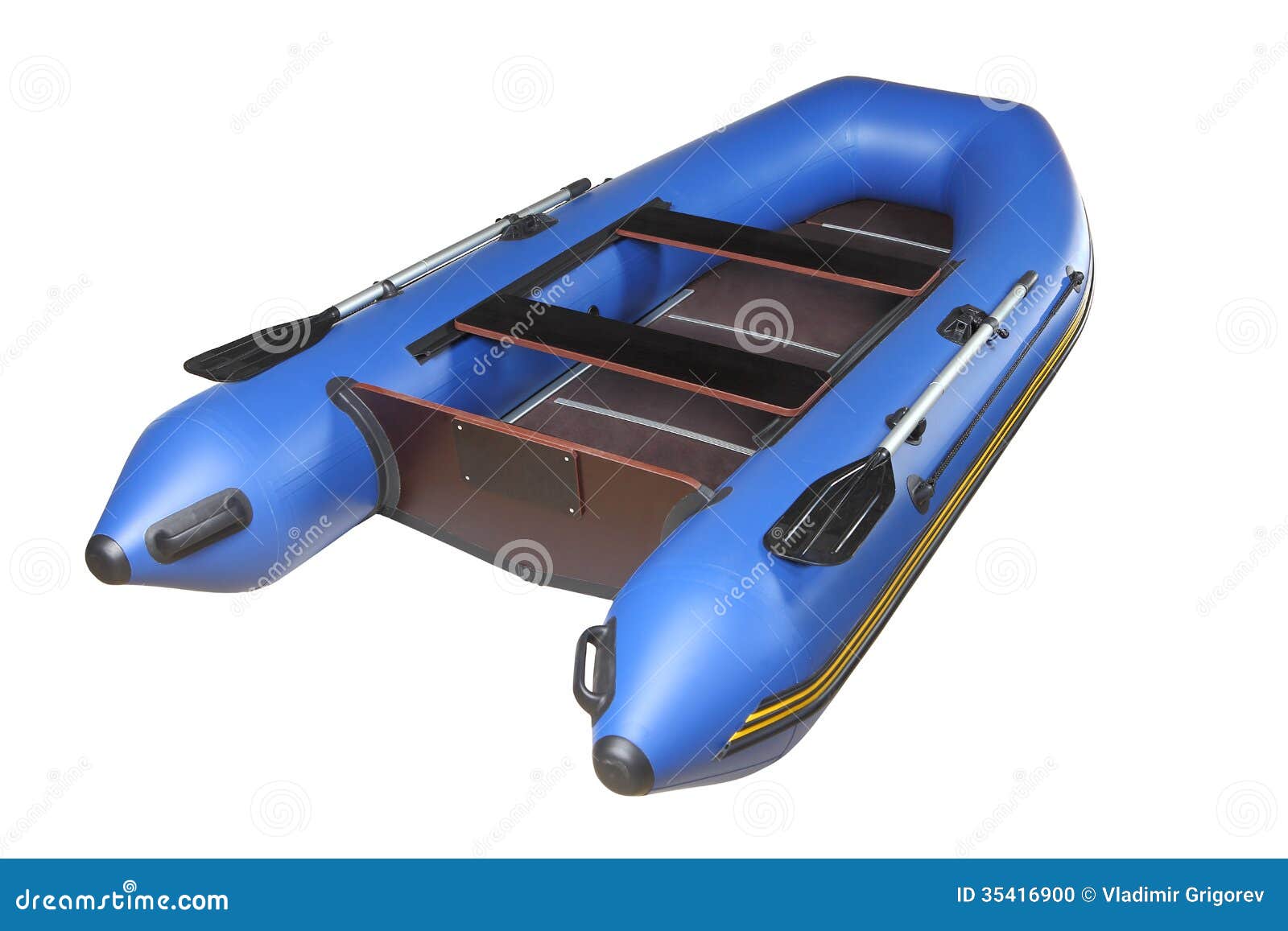 Blue Inflatable Boat With Oars, Plywood Deck And Seats 