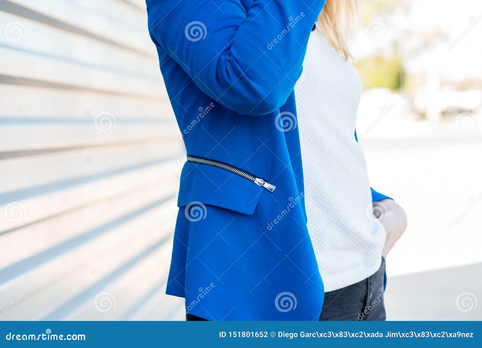 Blue jacket stock photo. Image of posing, female, body - 151801652