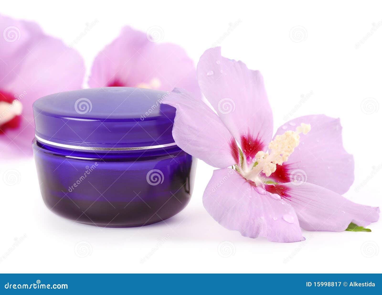 Blue Jar of Cream Face with Delicate Flowers Stock Image Image of