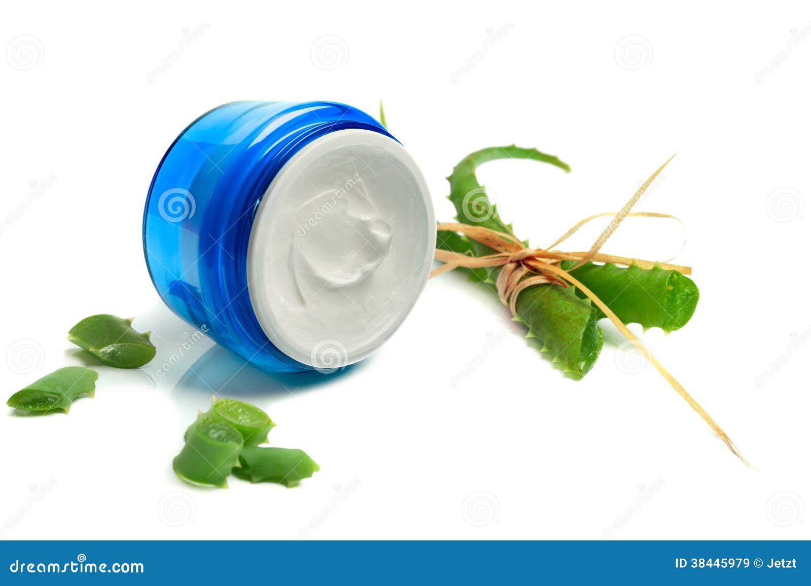 Blue Jar of Face Cream with Aloe Vera Leaves Stock Image Image of