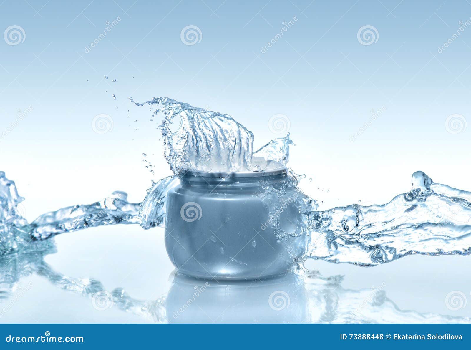 Download The Blue Jar Of Moisturizing Cream With Big Splash And Water Stream Around On The Gradient Blue Background Stock Photo Image Of Hydration Close 73888448 Yellowimages Mockups