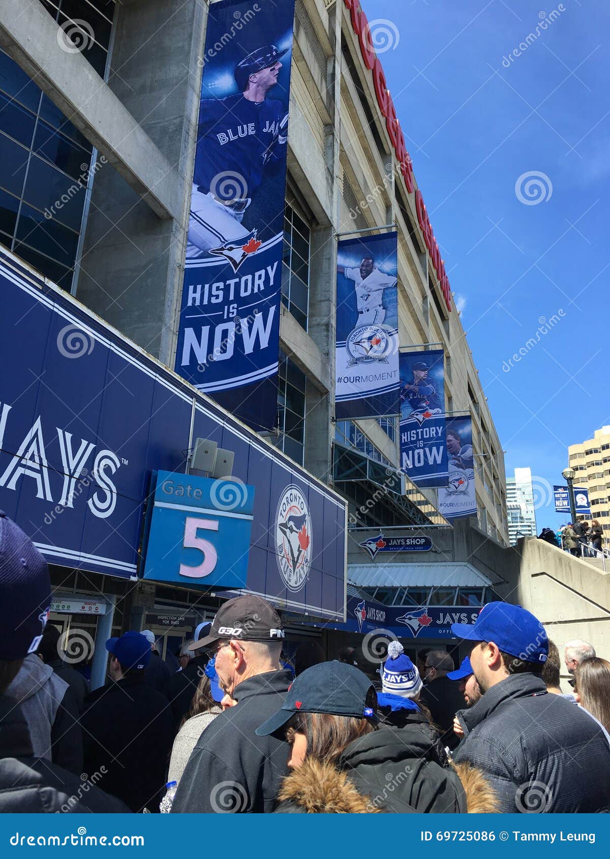 Toronto Blue Jays branding on the outside on the Rogers Centre on