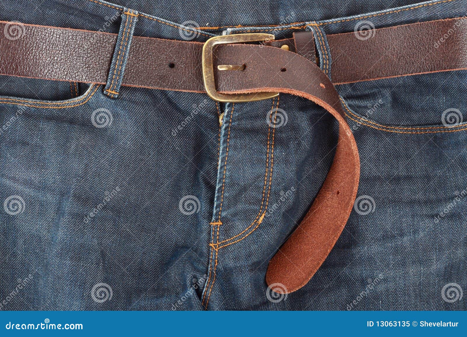 Blue jeans with belt stock image. Image of buckle, brown - 13063135