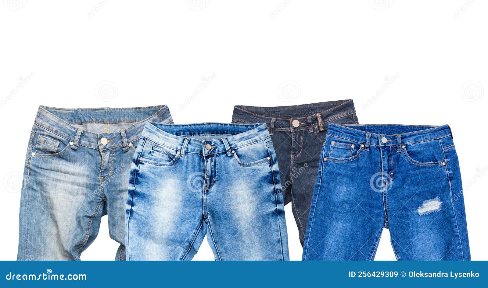 Blue Jeans Denim Set Isolated on White Background with Copy Space. Top ...