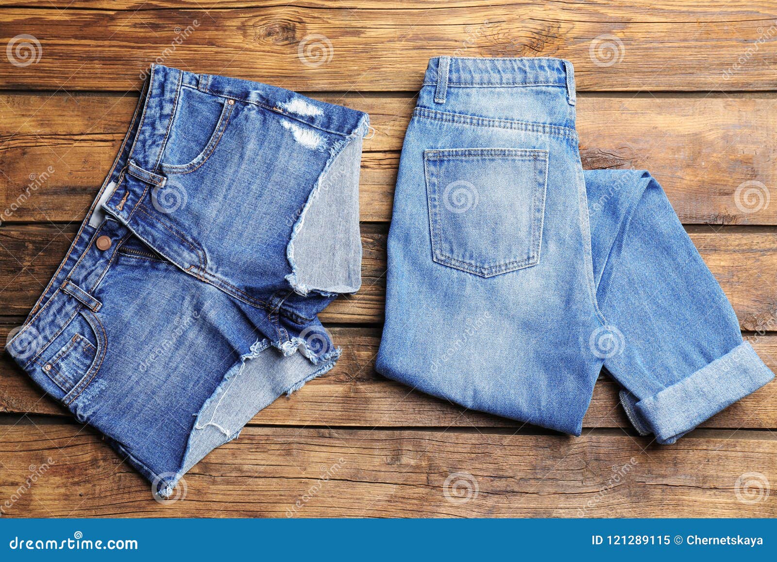 Blue Jeans and Denim Shorts Stock Image - Image of outerwear, object ...
