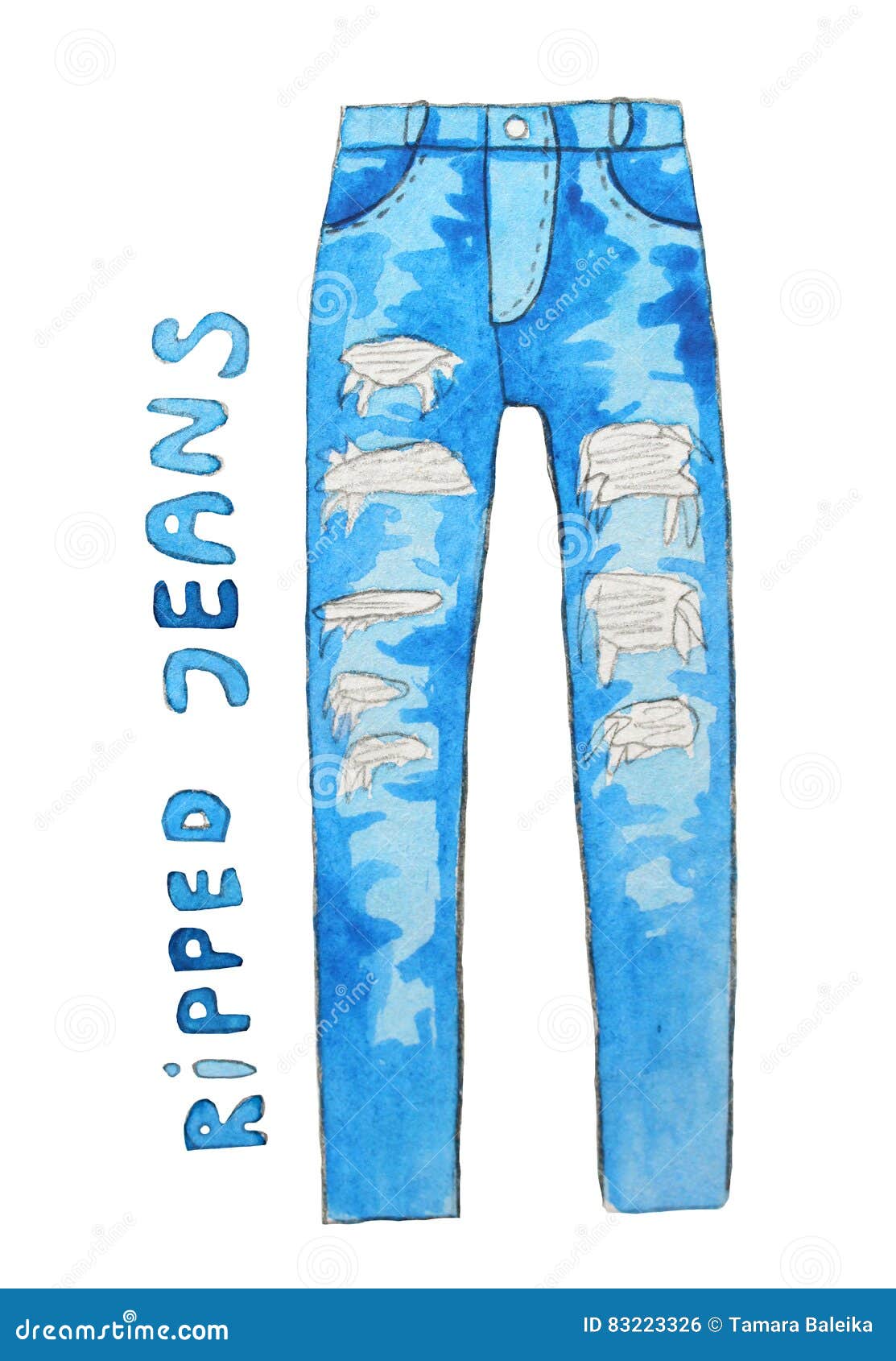 Blue Jeans. Hand Drawn Watercolor Illustration. Stock Illustration ...