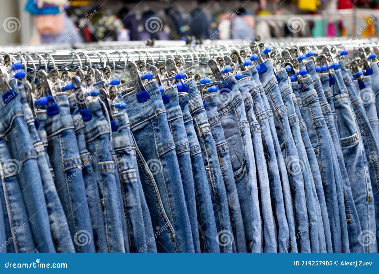 Blue jeans on a hanger. stock image. Image of casual 219257905