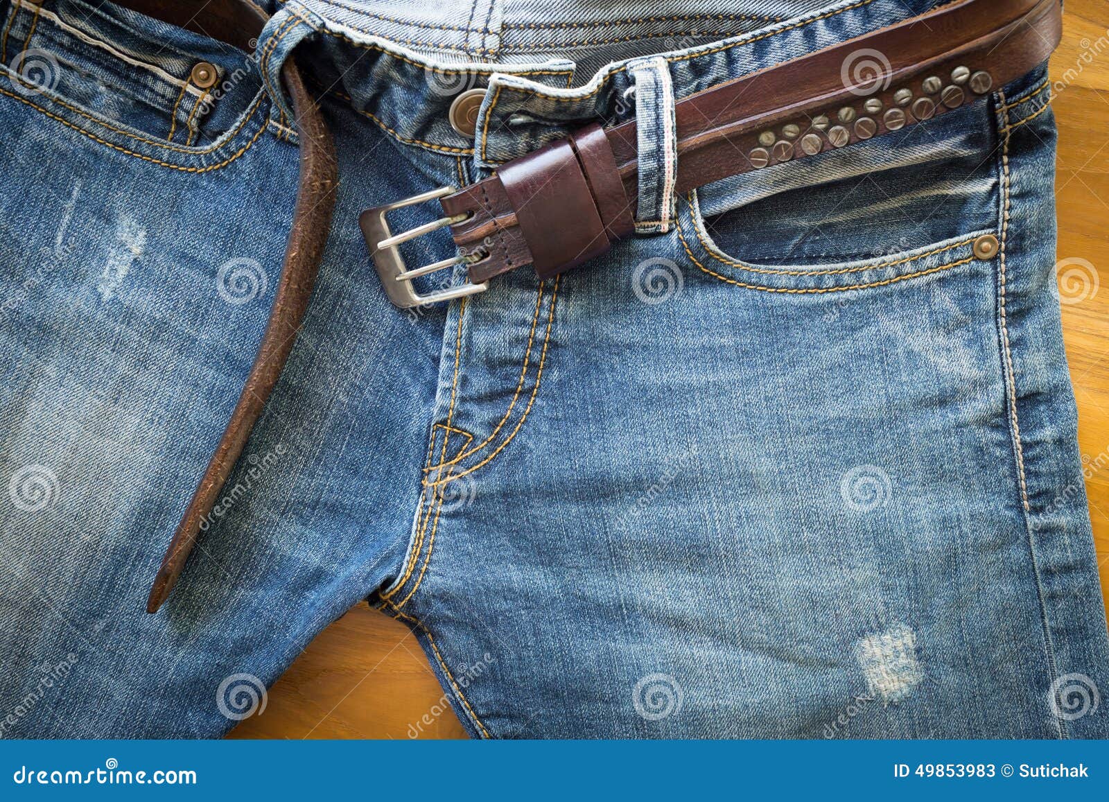 Blue Jeans with Leather Belt Stock Image Image of casual, background 49853983