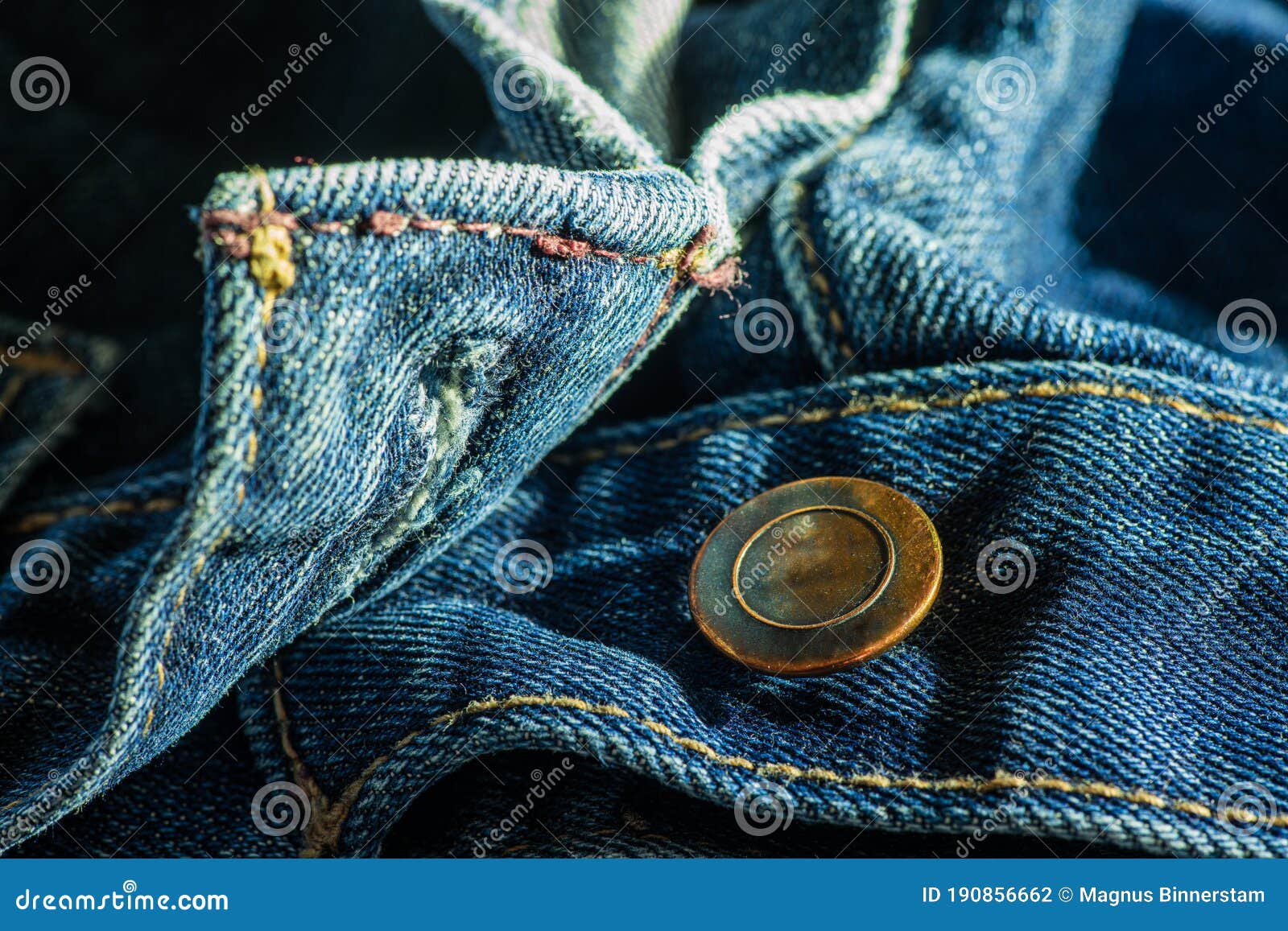 Blue Jeans with Open Brass Button Stock Photo - Image of pair, fabric ...