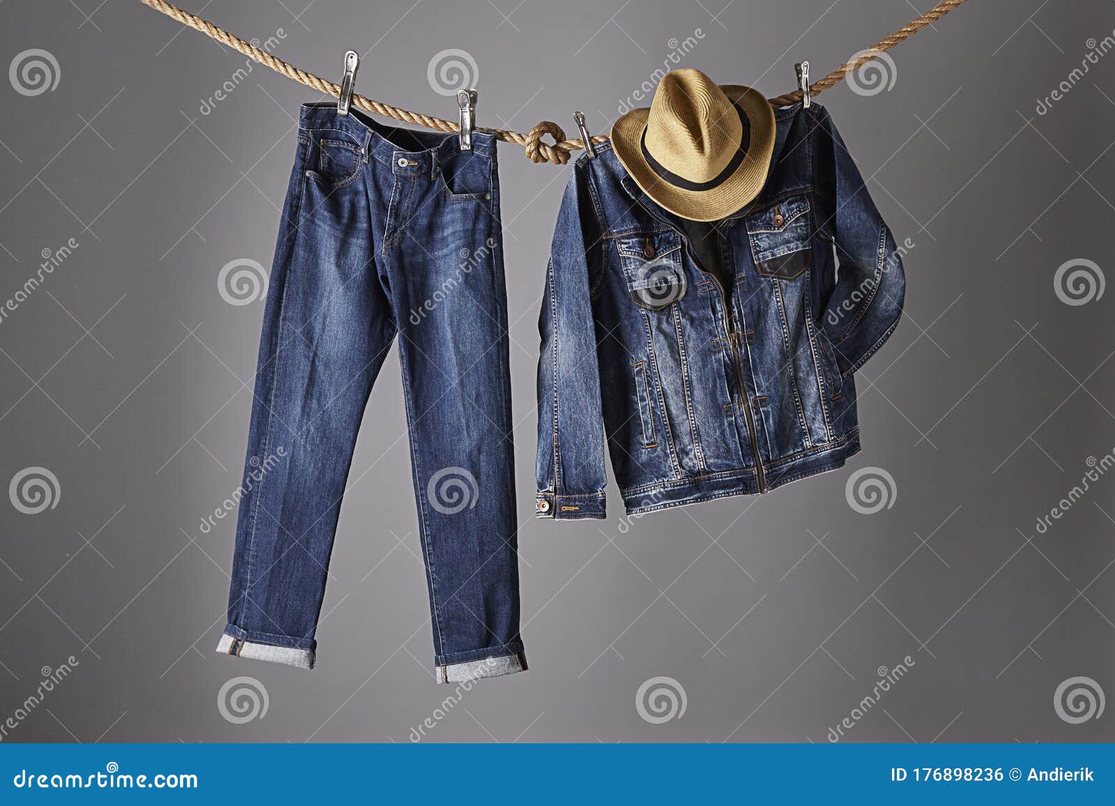 A Blue Jeans Pants, Jacket and Cowboy Hat Stock Photo - Image of idea ...