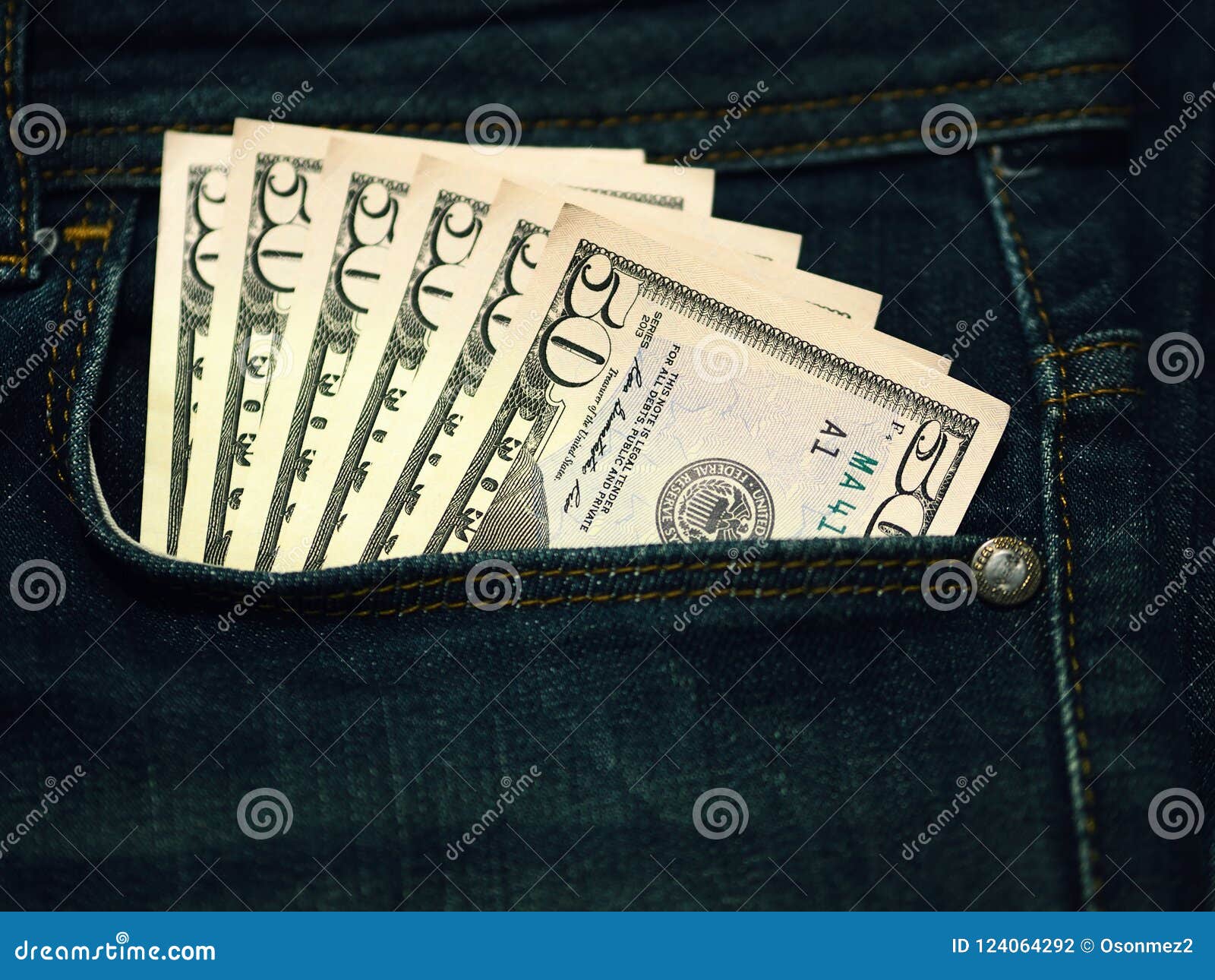 Blue Jeans Trousers Pocket 50 American Dollars Stock Photo - Image of ...