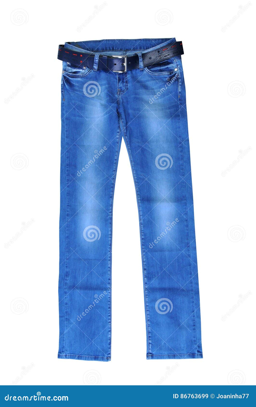 Blue Jeans for Women with Dark Blue Belt. Isolated on White Stock Image ...