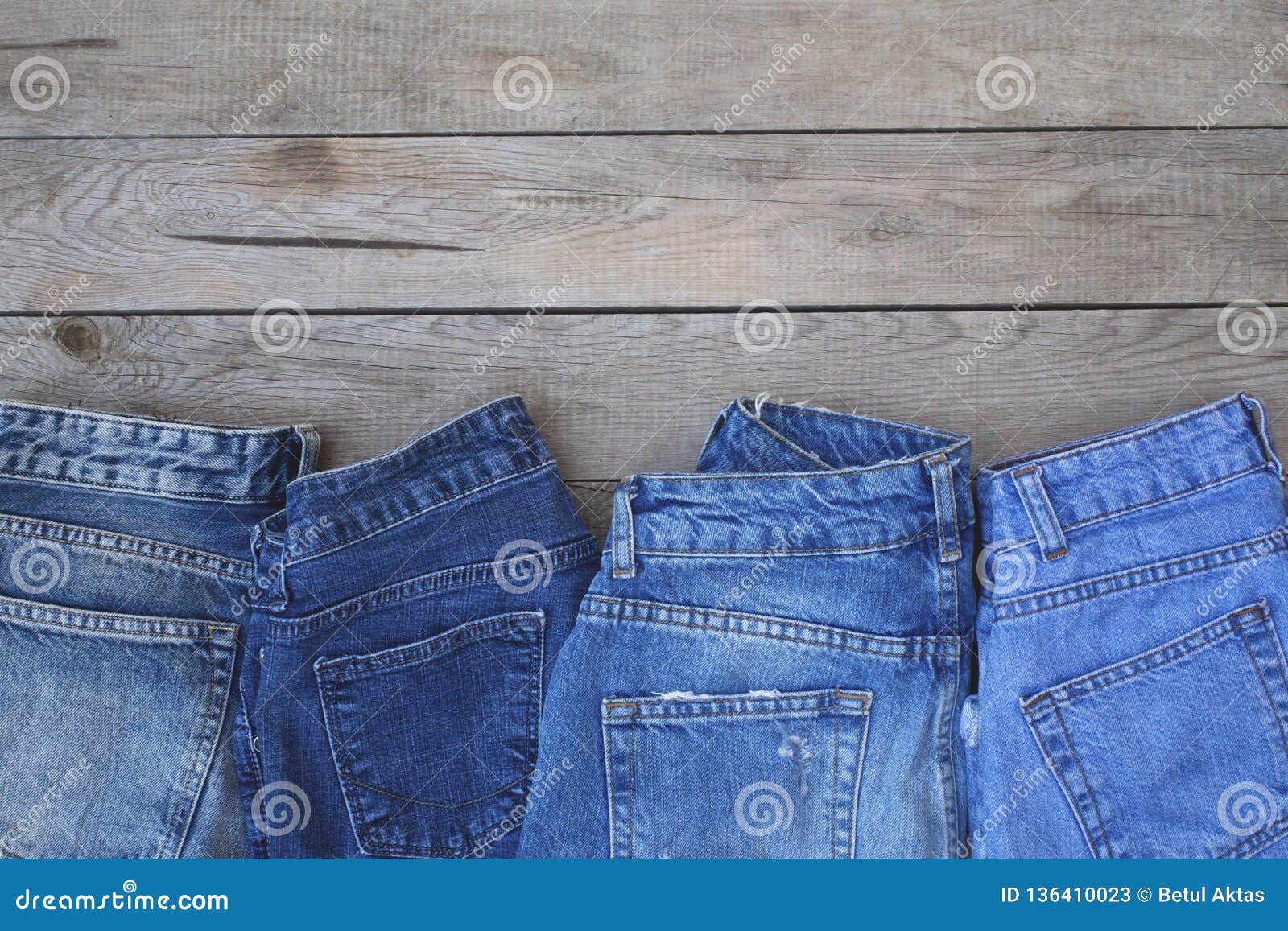 Blue Jeans on Wooden Background. Jeans Texture. Stock Image - Image of ...