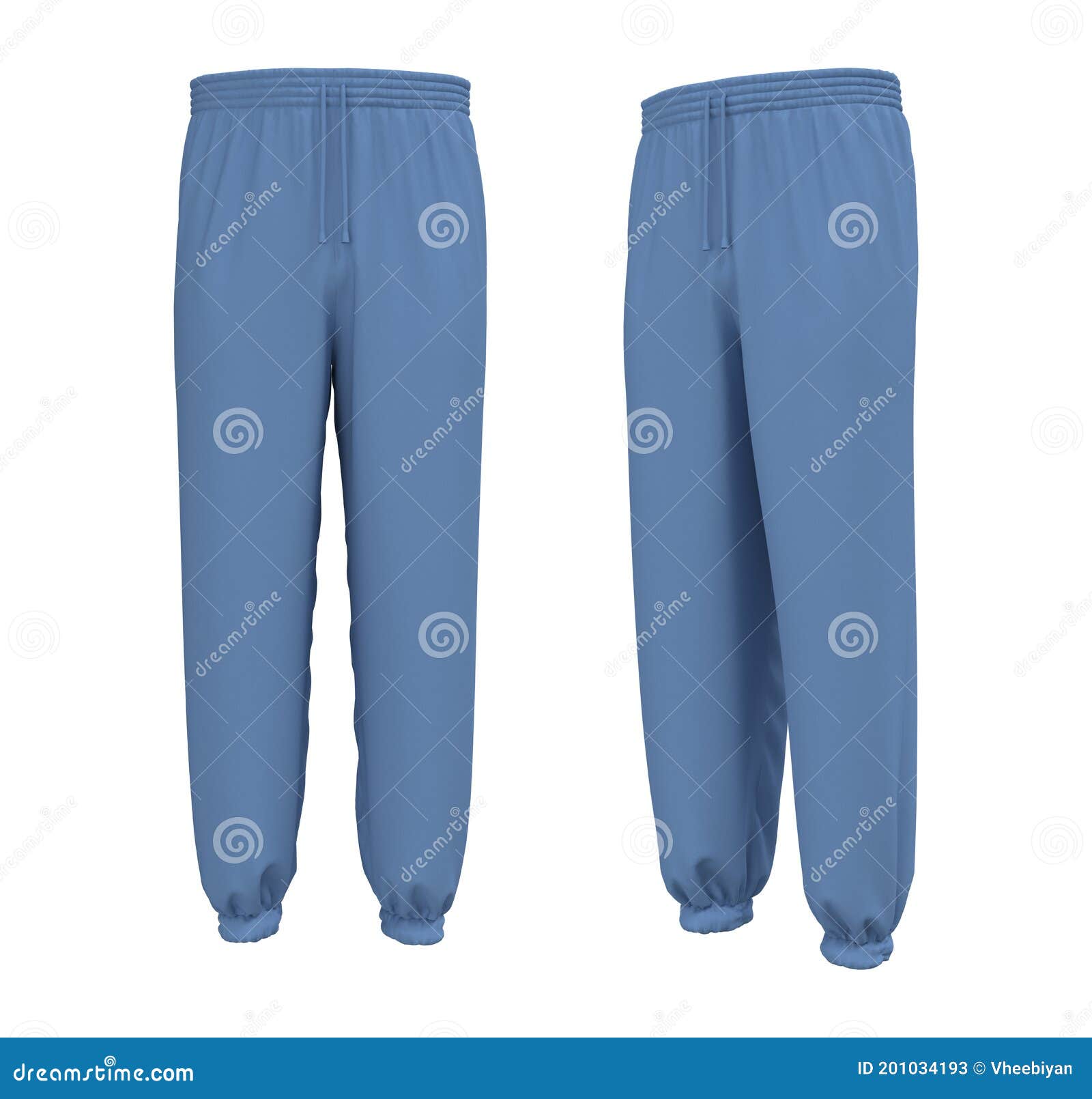 Blue Joggers Sweatpants Mock Up in Front and Side Views Stock