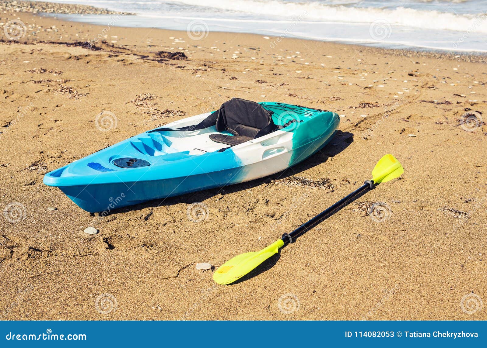 Blue Kayak Lying on the Sandy Beach Stock Image - Image of fitness ...