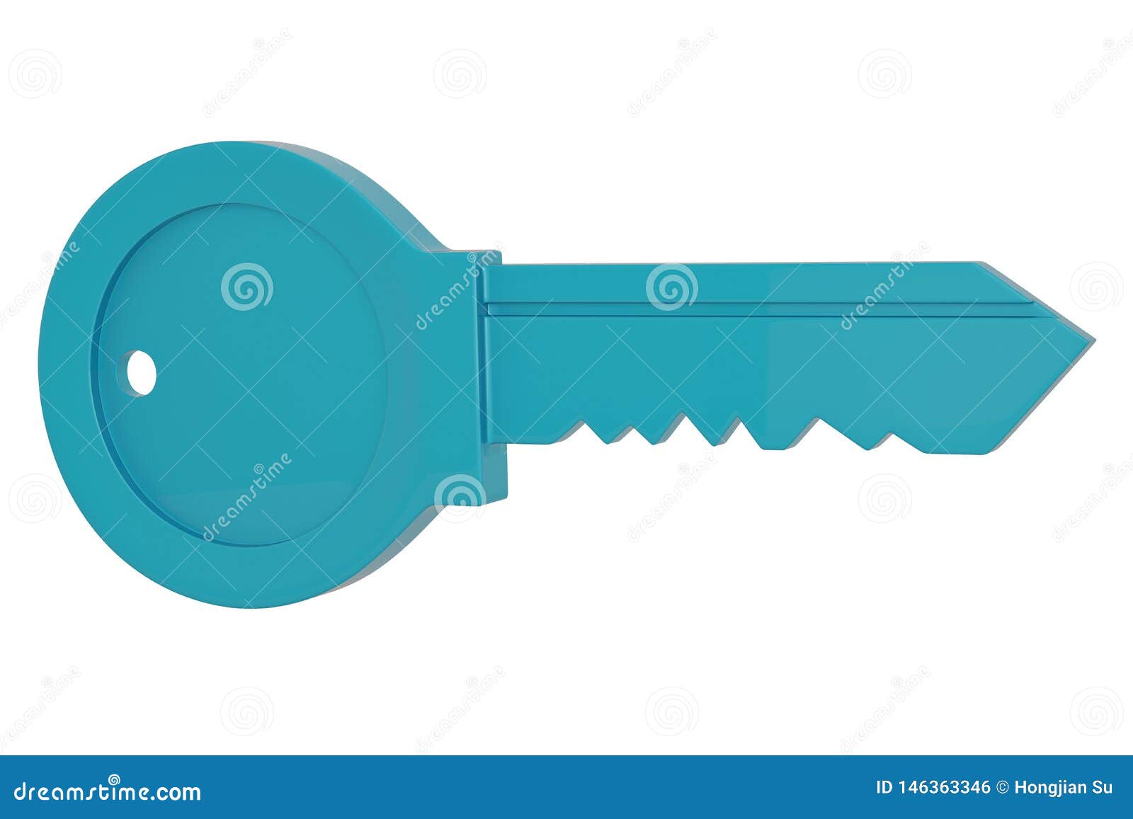 Blue Key Symbol Isolated on White Background. 3D Illustration Stock