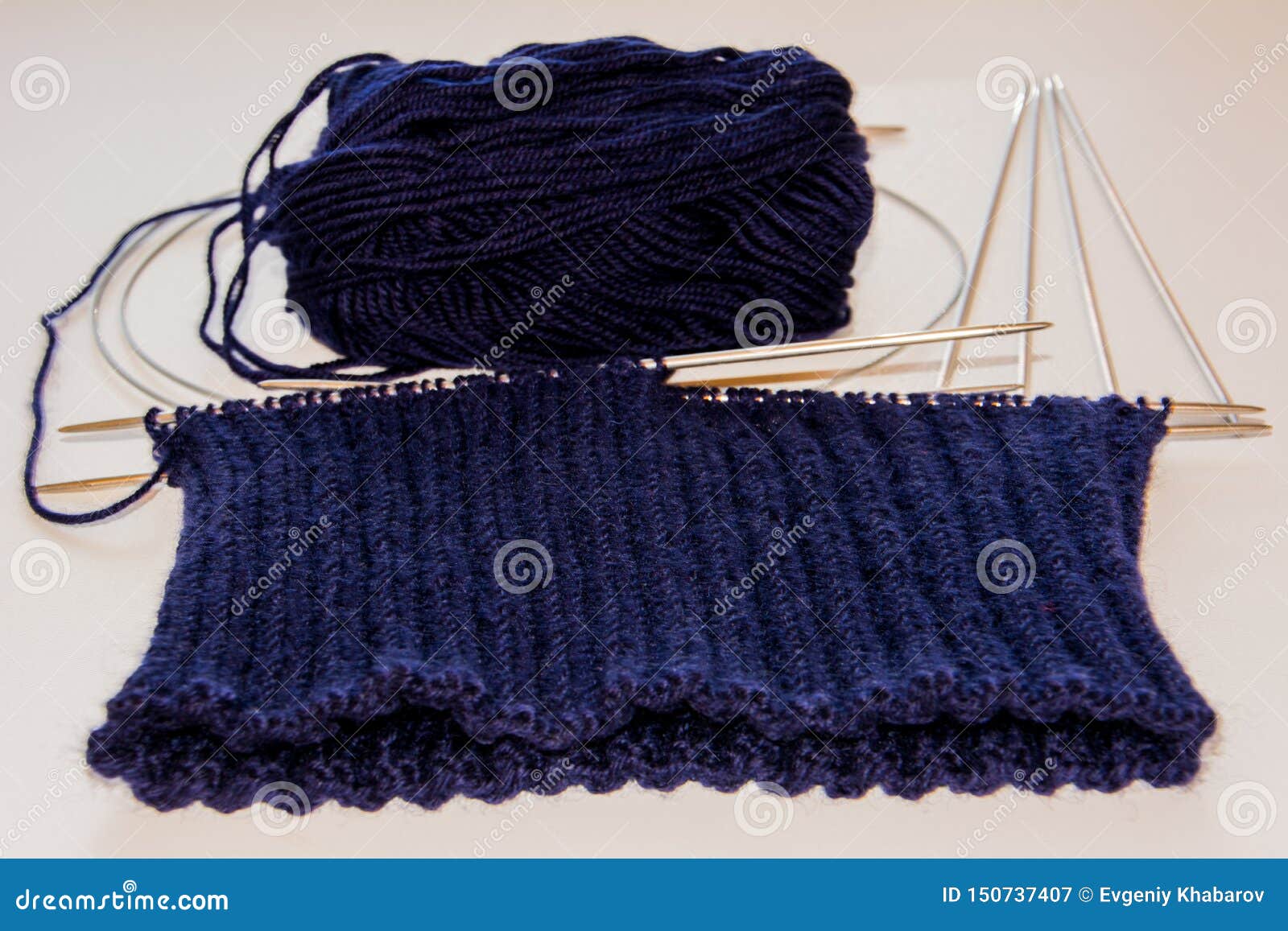 Blue Knitting Wool and Knitting Needles. Stock Image - Image of ...