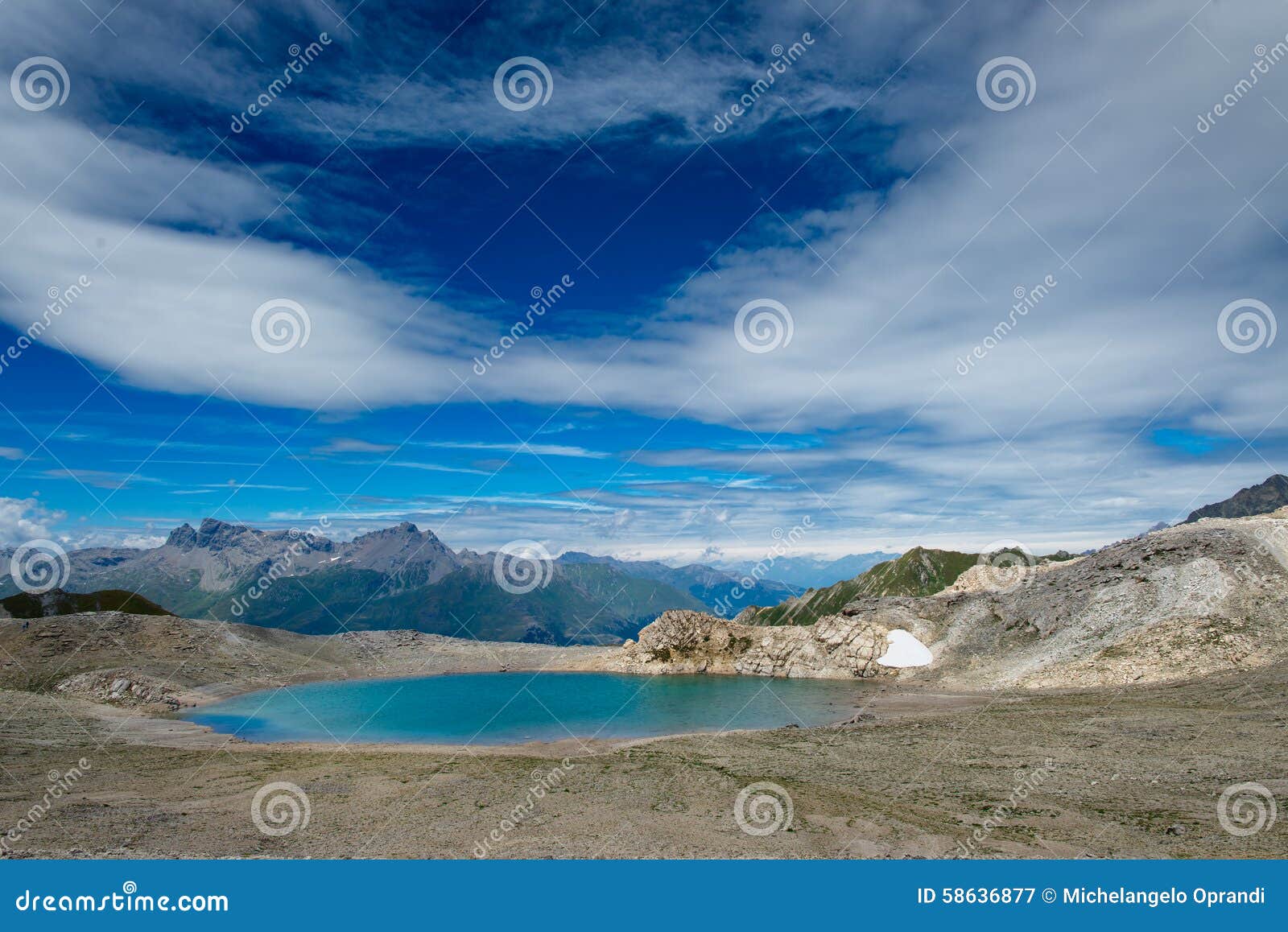 blue lake of high mountains in the summer