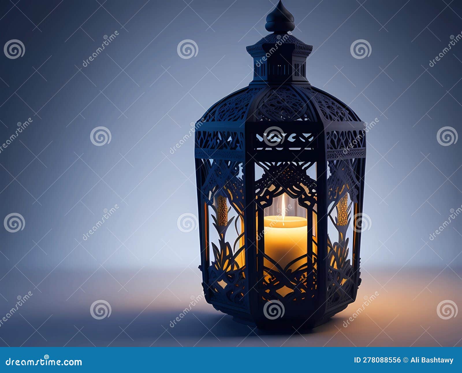 A Blue Lantern with a Candle in it, Islamic Design Stock Illustration Illustration of