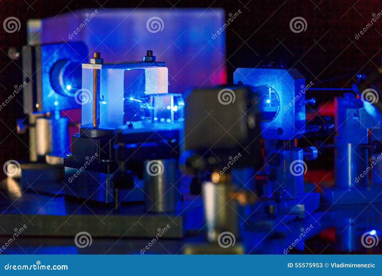 Blue Laser in a Quantum Optics Lab. Stock Image Image of college