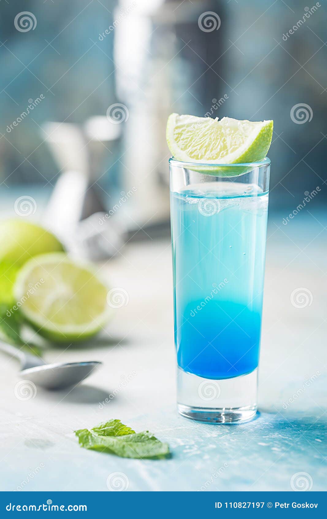 A Blue Layer Alcoholic Cocktail Stock Image Image of cold, blue