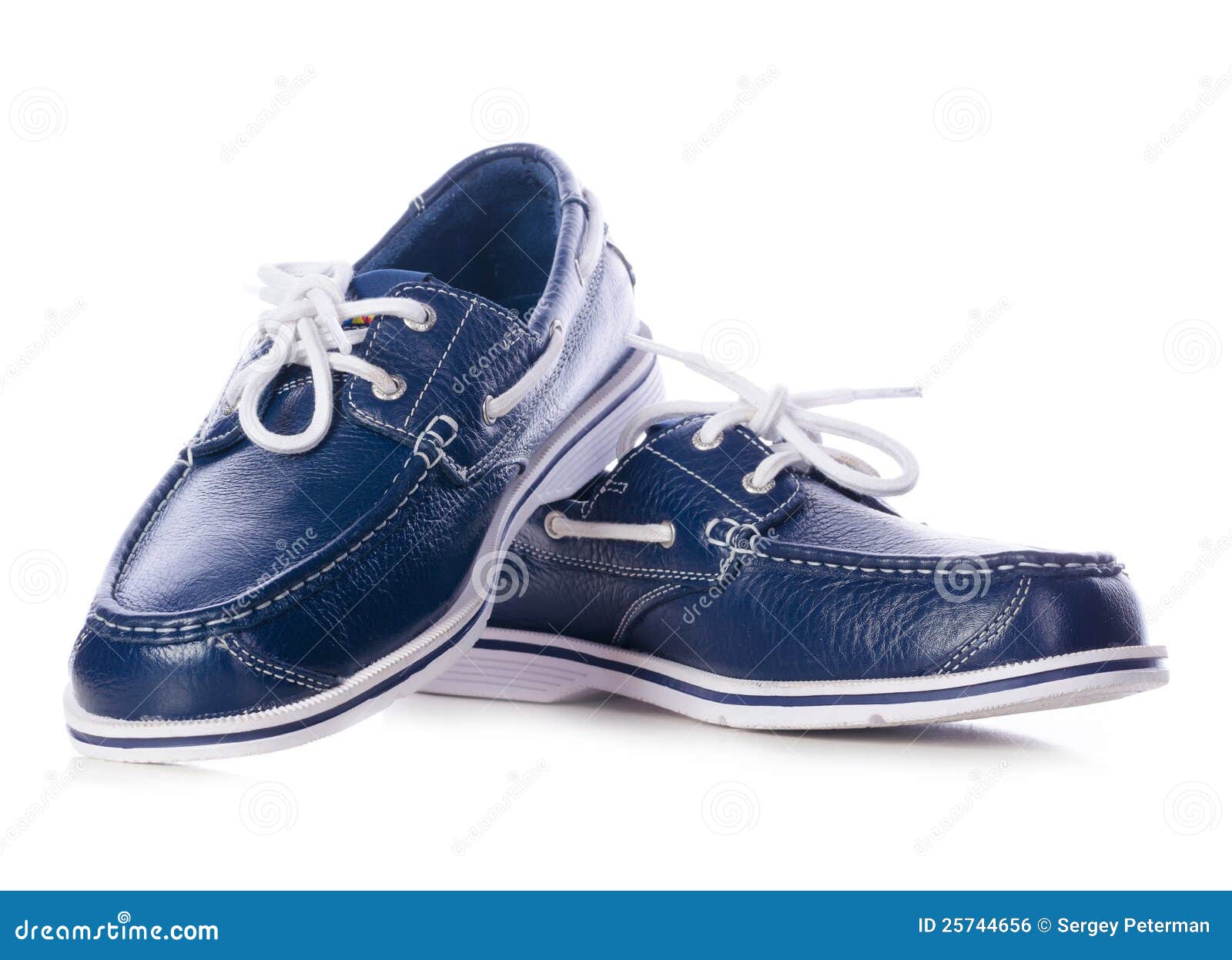 Blue leather deck shoes stock photo. Image of horizontal - 25744656