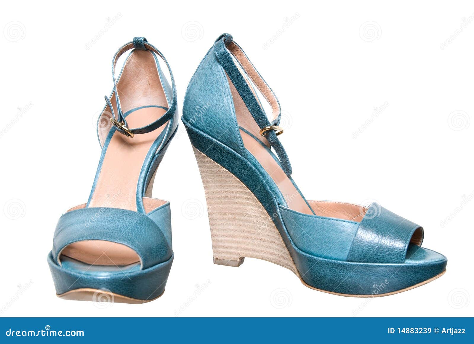 Blue Leather Female Shoes Isolated on White Stock Image Image of