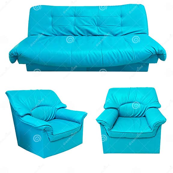The Blue Leather Sofa Set Isolated on White Stock Image Image of classic, retro 22047613