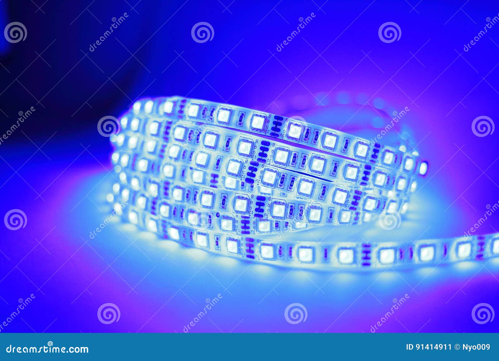Blue LED strip light stock image. Image of ecology, blue 91414911