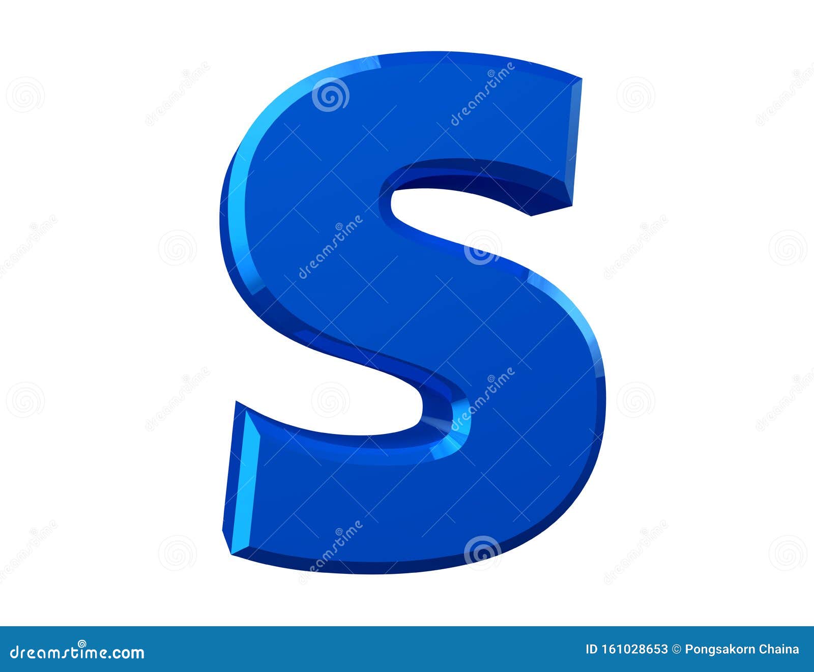The Blue Letter S on White Background 3d Rendering Stock Illustration