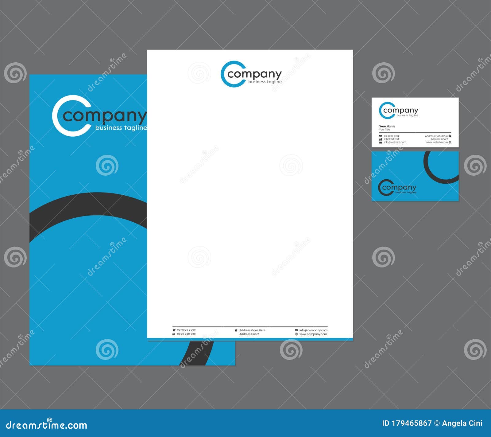 Blue Letterhead Business Card Set With Logo Design Stock Vector Illustration Of Banner Identity 179465867