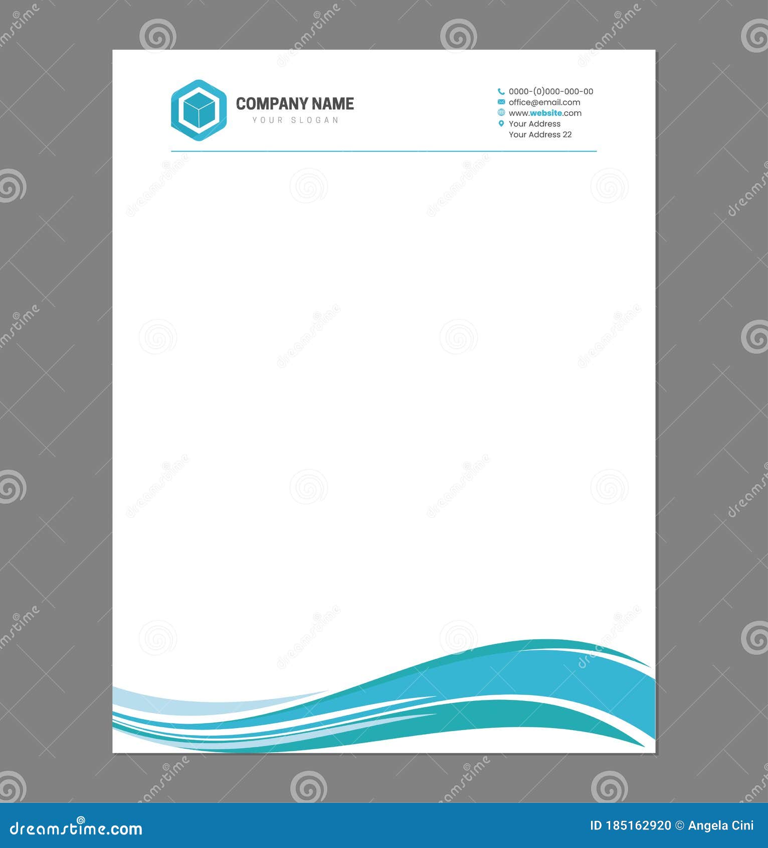 Blue Letterhead Template for Print with Logo Stock Vector