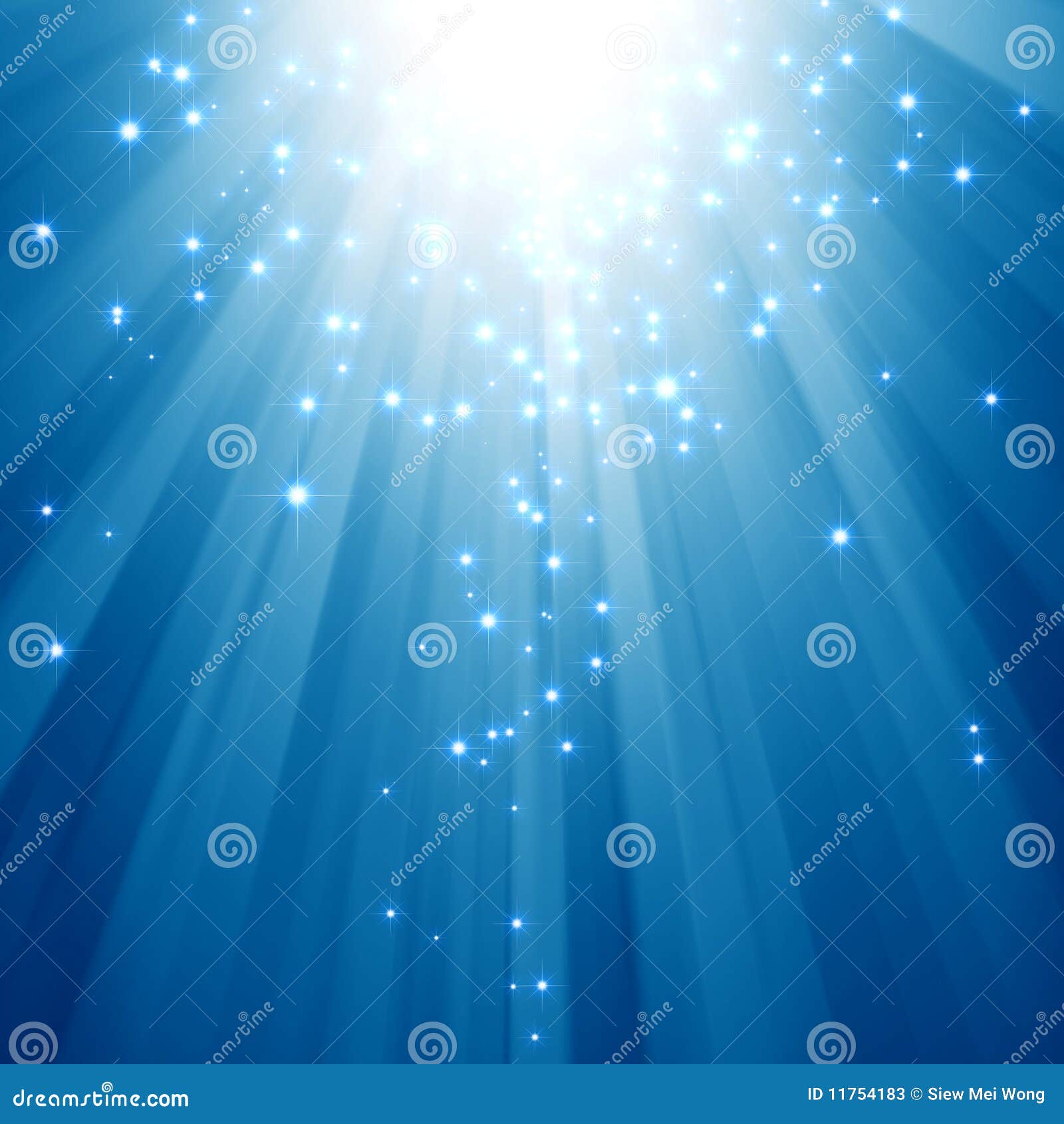 blue light beams with glitter stars