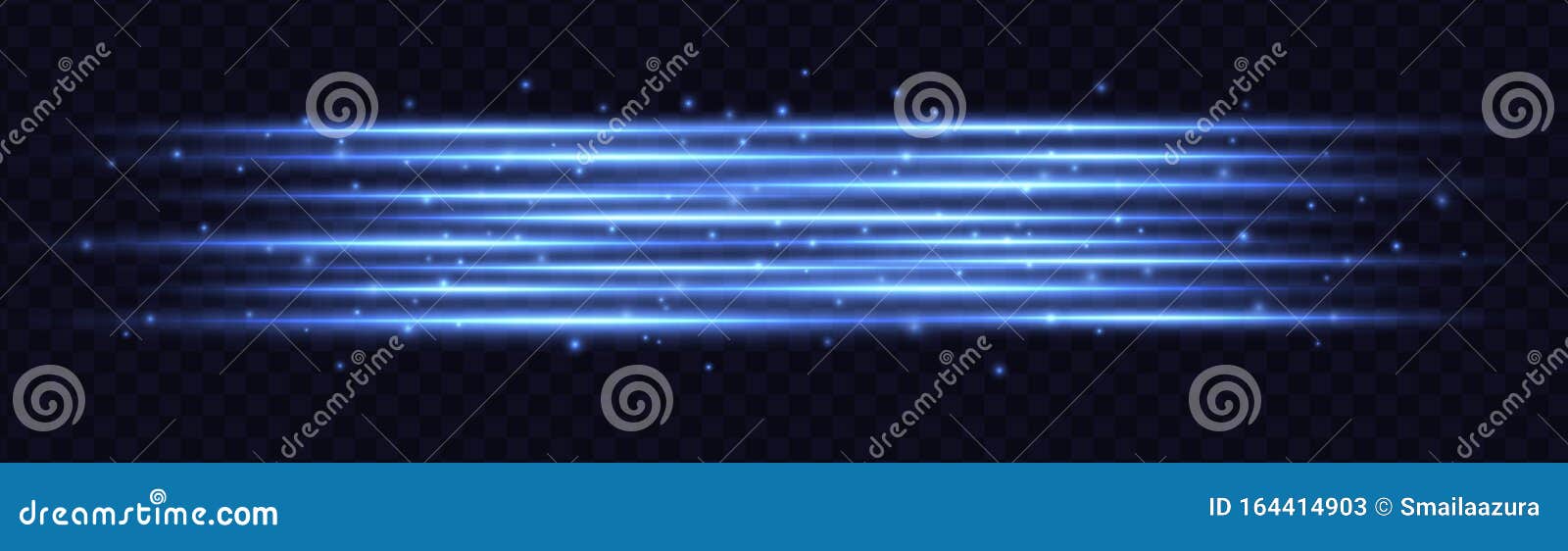 blue light speed stripes  on transparent background. horizontal lens flares.