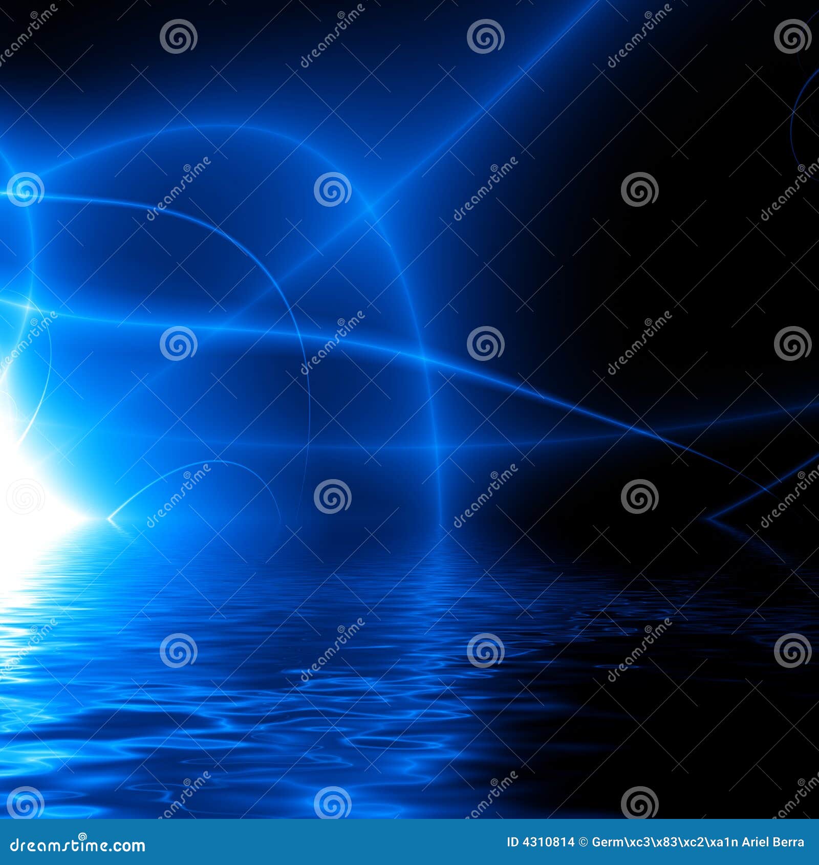 Blue lights over water stock illustration. Illustration of lights 4310814
