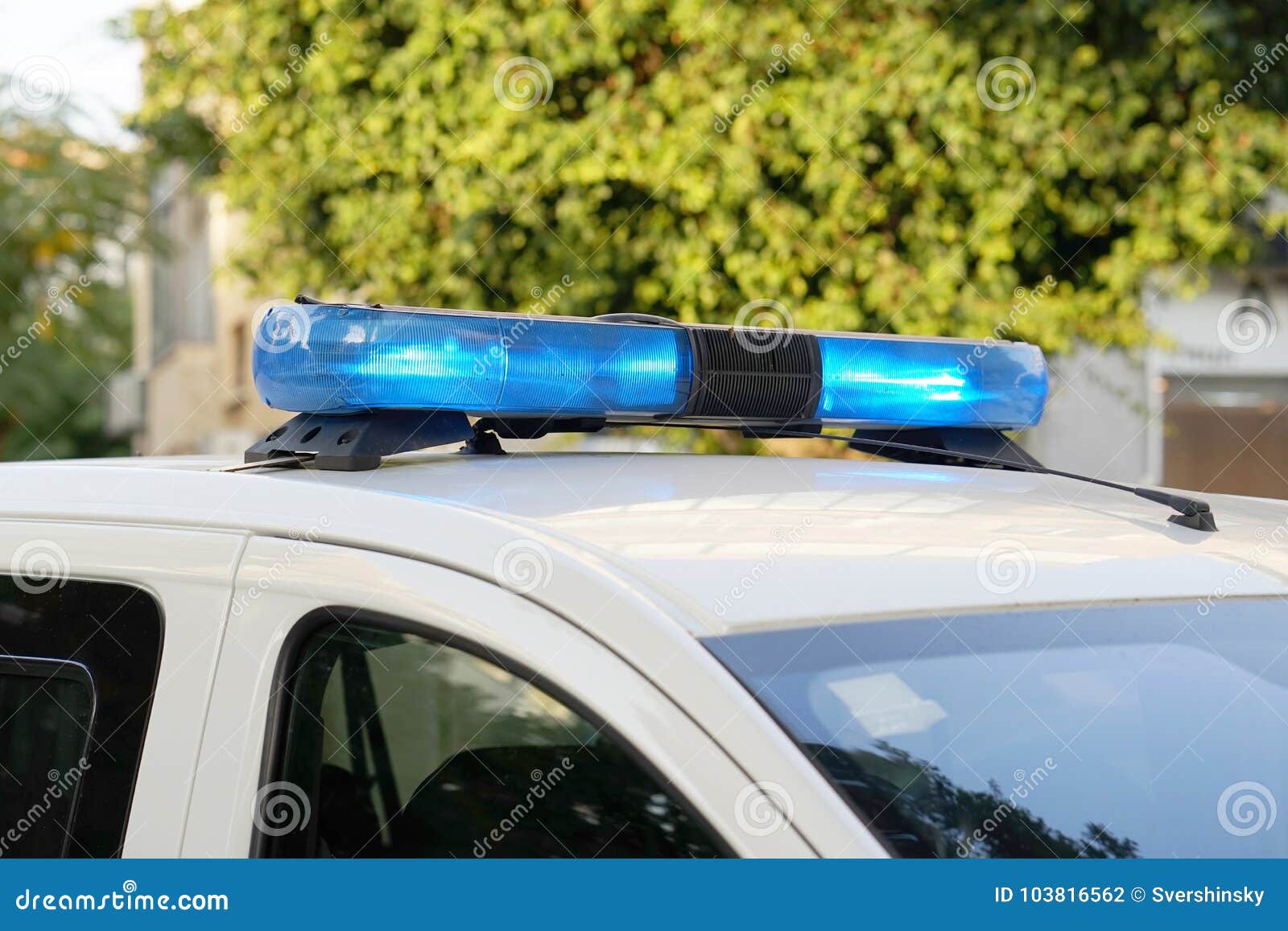 Blue Lights on Top of Police Car Stock Photo - Image of lights, outdoors: