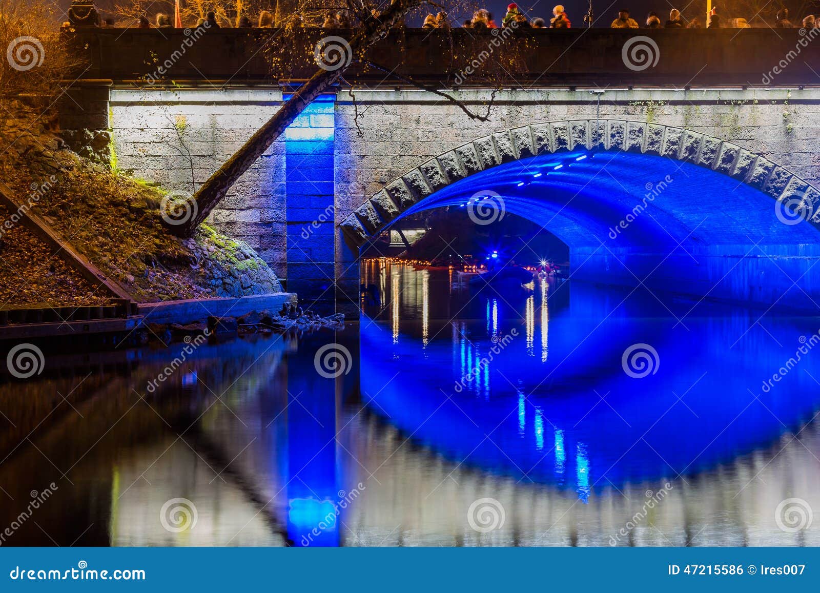 Blue Lights Under the Bridge Channel Stock Photo Image of