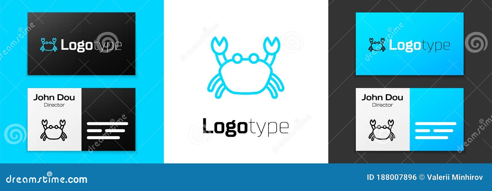 blue line crab icon  on white background. logo  template . .