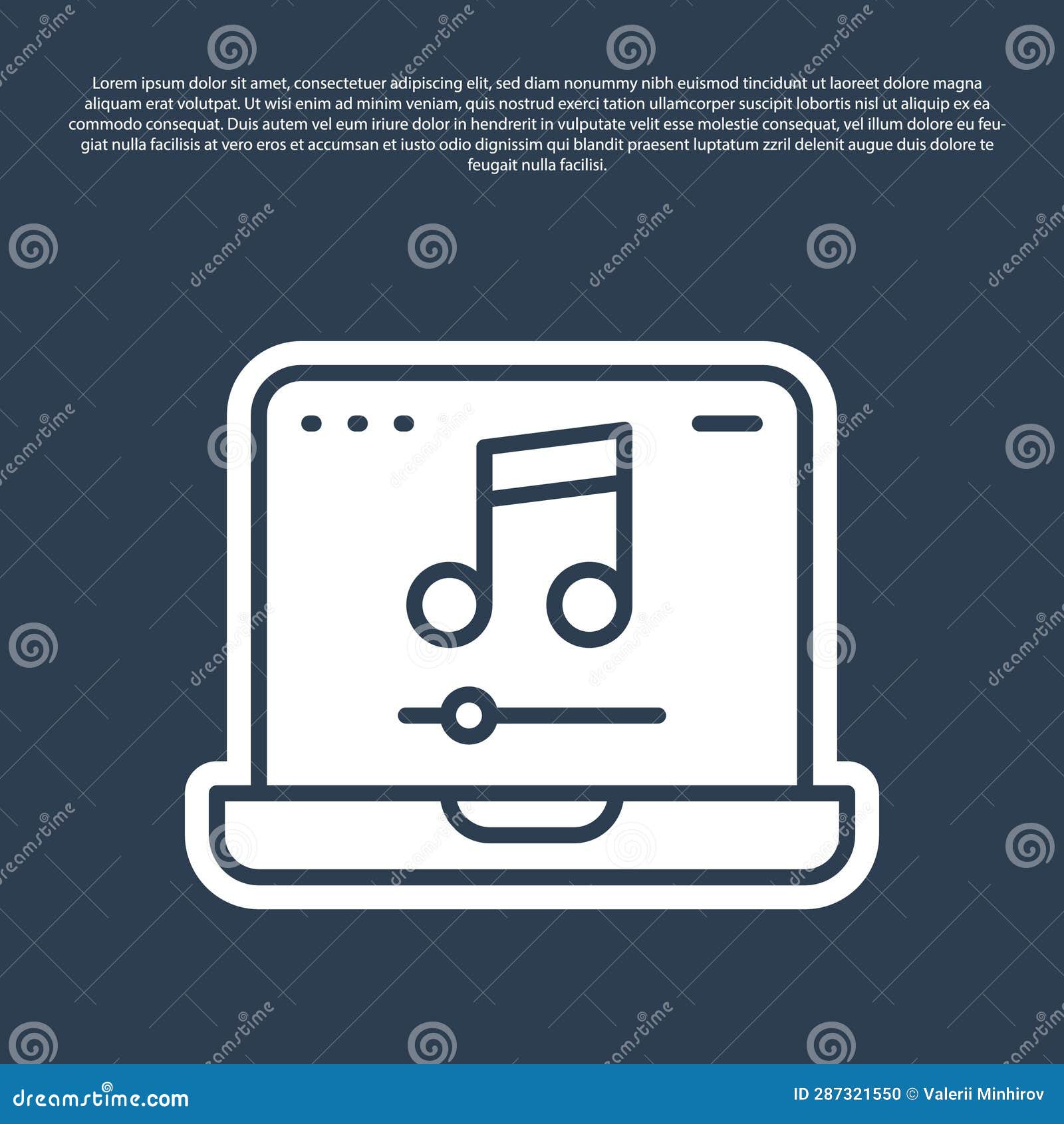 Blue Line Laptop with Music Note Symbol on Screen Icon Isolated on Blue