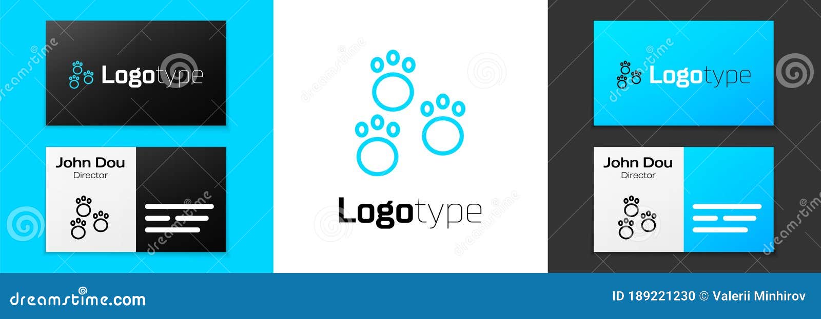 blue line paw print icon  on white background. dog or cat paw print. animal track. logo  template 