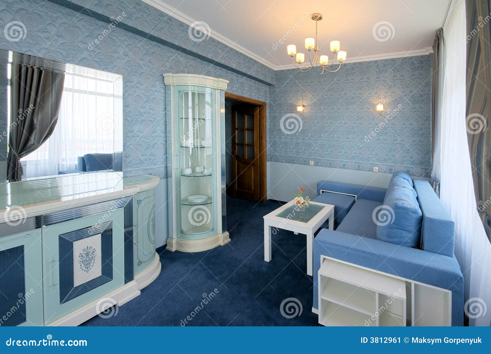blue living room interior