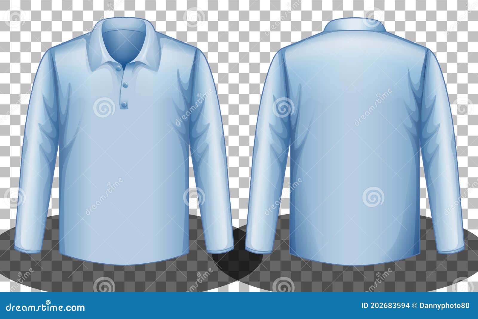 Blue Long Sleeves Polo Shirt Front and Back Side Stock Vector ...