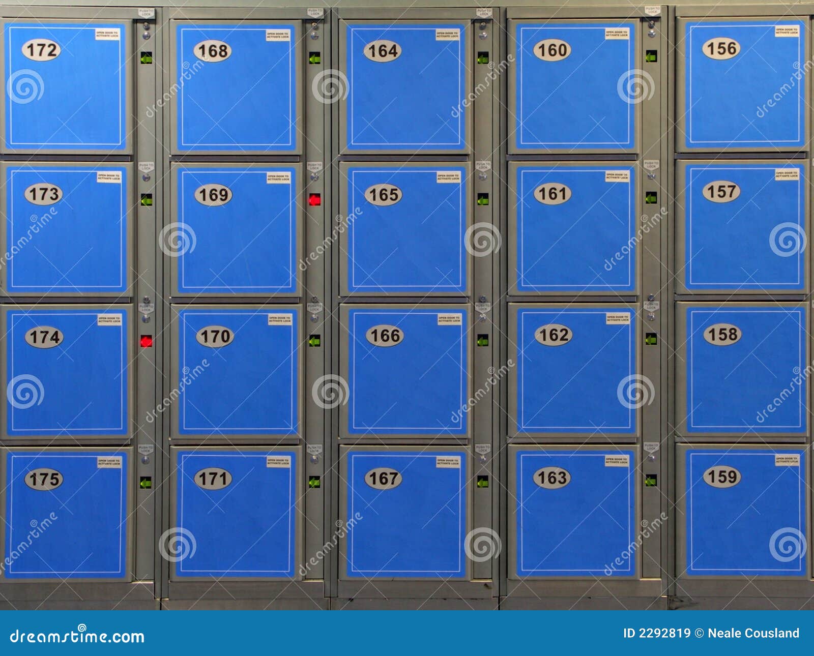 Blue Luggage Lockers stock image. Image of unlock, train 2292819