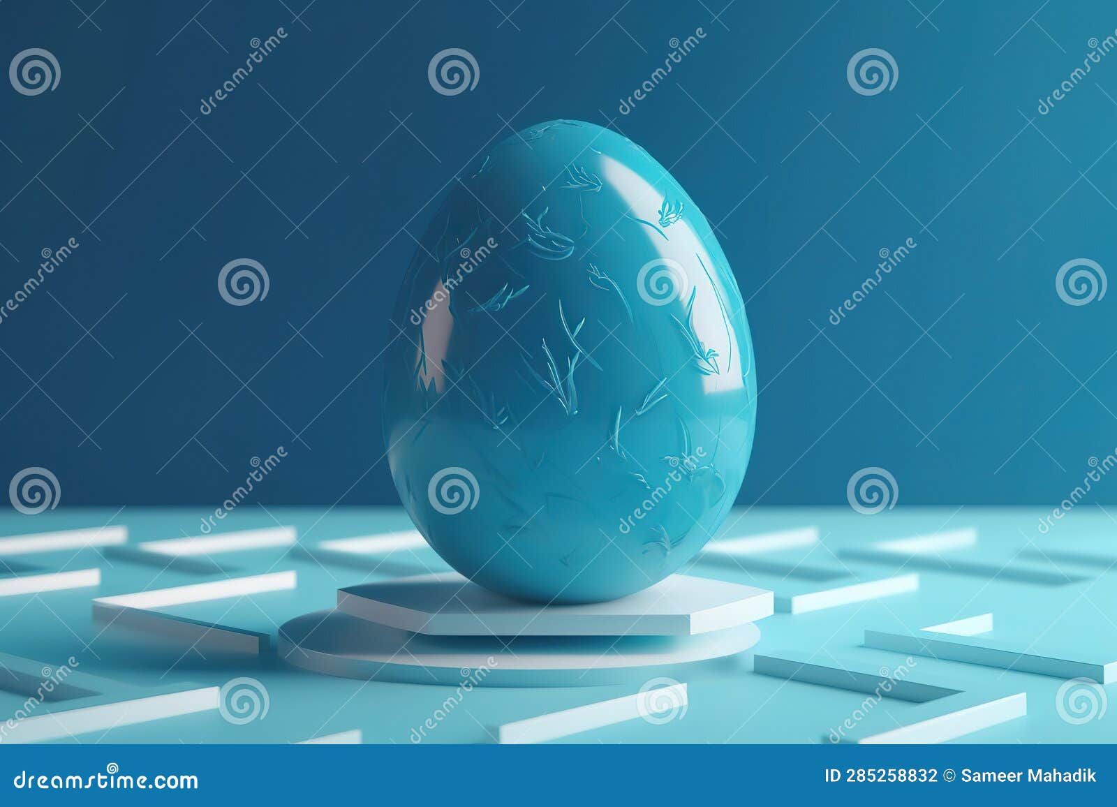 Blue Marble Glazed Egg with Blue Background. Generative AI Stock