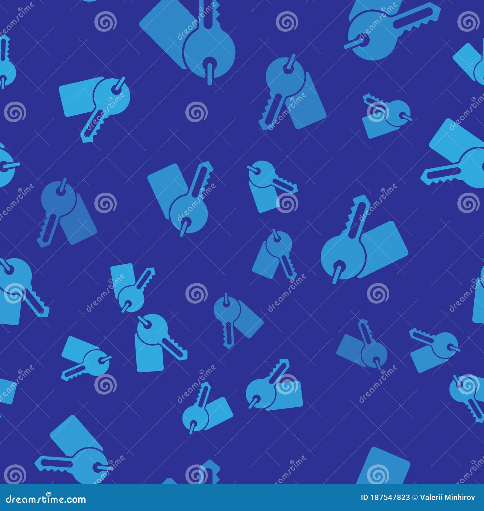 Blue Marked Key Icon Isolated Seamless Pattern on Blue Background