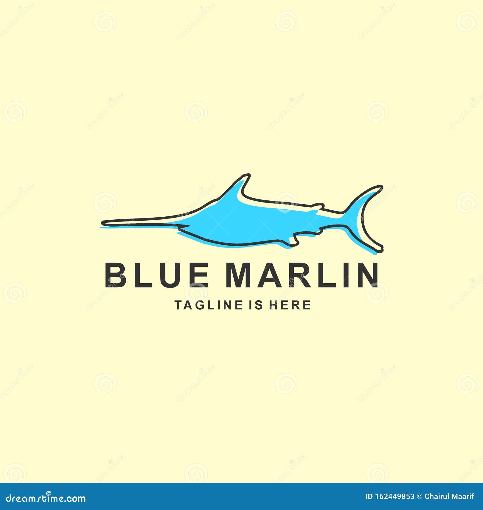 Blue Marlin Logo with Flat Design Stock Vector Illustration of