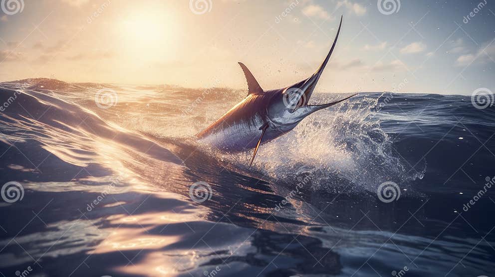 Blue Marlin (Makaira Nigricans) Jumping from the Water in the Ocean